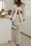 Sexy Casual Solid Bandage V Neck Long Sleeve Two Pieces
