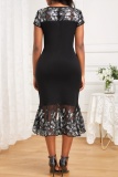 Casual Embroidery Patchwork O Neck Short Sleeve Dresses