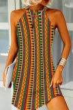 Casual Print Hollowed Out O Neck Sleeveless Dresses