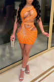 Sleeveless Hot Drilling Backless Hollowed Out Party Wear Vacation Bodycon Mini Dresses