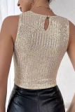 Sexy Solid Sequins Sequined O Neck Tops