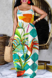 Sexy Casual Print Backless Spaghetti Strap Long Dresses
