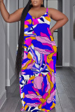 Sexy Casual Print Backless Spaghetti Strap Long Plus Size Dresses