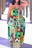 Sexy Casual Print Backless Spaghetti Strap Long Dresses