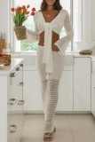 Sexy Casual Solid Bandage V Neck Long Sleeve Two Pieces