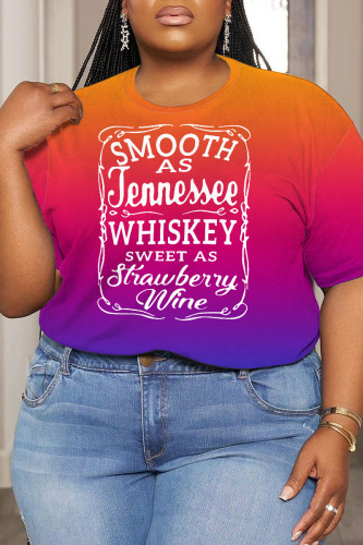 Rainbow Colorful Gradient Plus Size Round Neck T-shirts Tops Tees