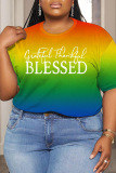 Rainbow Colorful Gradient Plus Size Round Neck T-shirts Tops Tees
