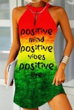 Casual Print Hollowed Out Basic O Neck Sleeveless Dresses