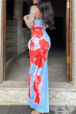 Sexy Print Backless Strapless Long Dresses