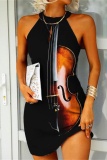 Casual Print Hollowed Out O Neck Sleeveless Dresses