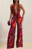 Sexy Casual Print Backless Regular Jumpsuits