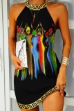 Casual Print Hollowed Out O Neck Sleeveless Dresses