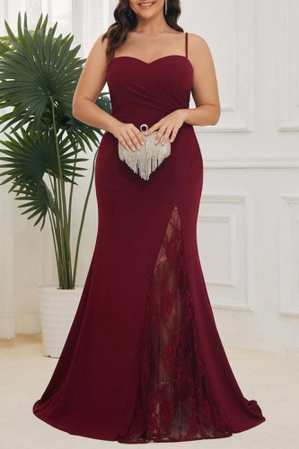 Sexy Formal Solid Backless Spaghetti Strap Long Plus Size Dresses