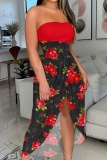 Sexy Casual Print Patchwork Slit Strapless Irregular Dresses