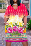 Casual Print Basic V Neck Short Sleeve Short Sleeve Dress