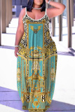 Sexy Casual Print Backless Spaghetti Strap Long Dresses