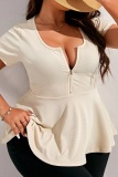 Casual Solid Patchwork Zipper O Neck Plus Size Tops