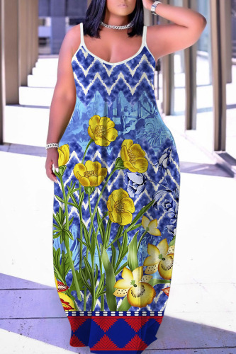 Sexy Casual Print Backless Spaghetti Strap Long Dresses