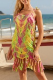 Sexy Patchwork Tassel See-through Backless Weave Swimwears Cover Up