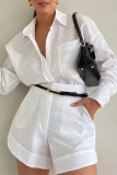 Casual Solid Patchwork Shirt Collar Long Sleeve Two Pieces (Without Belt)