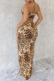 Sexy Casual Street Daily Elegant Vacation Leopard Printing Strapless Sleeveless Two Pieces