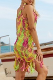 Sexy Patchwork Tassel See-through Backless Weave Swimwears Cover Up