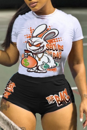 Casual Print Basic O Neck Short Sleeve Two Pieces