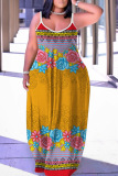 Sexy Casual Print Backless Spaghetti Strap Long Dresses