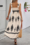 Casual Vacation Floral Stringy Selvedge Square Collar Sling Dresses