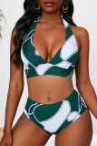 Sexy Print Bandage See-through Swimsuit Three Piece Set (With Paddings)