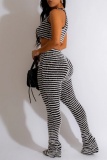 Casual Striped Vests Pants O Neck Sleeveless Two Pieces