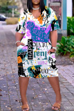 Casual Print Basic V Neck Short Sleeve Short Sleeve Dress