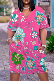 Casual Print Basic V Neck Short Sleeve Short Sleeve Dress