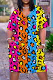 Casual Print Basic V Neck Short Sleeve Short Sleeve Dress