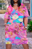 Casual Print Basic V Neck Short Sleeve Short Sleeve Dress