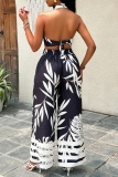 Sexy Casual Print Bandage Backless Halter Sleeveless Two Pieces