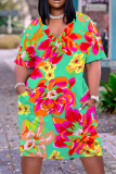 Casual Print Basic V Neck Short Sleeve Short Sleeve Dress