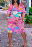 Casual Print Basic V Neck Short Sleeve Short Sleeve Dress