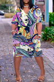 Casual Print Basic V Neck Short Sleeve Short Sleeve Dress