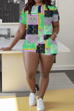Casual Print Basic O Neck Plus Size Two Pieces