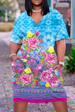 Casual Print Basic V Neck Short Sleeve Short Sleeve Dress
