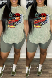 Casual Print Basic O Neck Short Sleeve Two Pieces