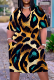 Casual Print Basic V Neck Short Sleeve Short Sleeve Dress