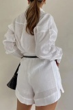 Casual Solid Patchwork Shirt Collar Long Sleeve Two Pieces (Without Belt)