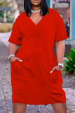 Casual Solid Basic V Neck Short Sleeve Short Sleeve Dress