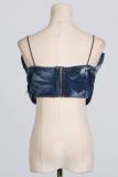 Sexy Casual Patchwork Pocket Backless Spaghetti Strap Sleeveless Two Pieces