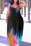 Sexy Casual Print Backless Spaghetti Strap Long Dresses