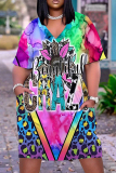Casual Print Patchwork Basic V Neck Short Sleeve Short Sleeve Dress