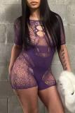 Sexy Solid Hollowed Out See-through O Neck Skinny Rompers