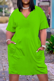 Casual Solid Basic V Neck Short Sleeve Short Sleeve Dress